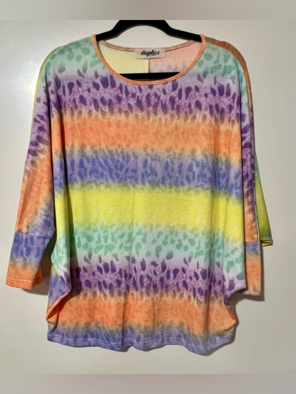 Haptics Pastel Stripe and Leopard Print Knit Top